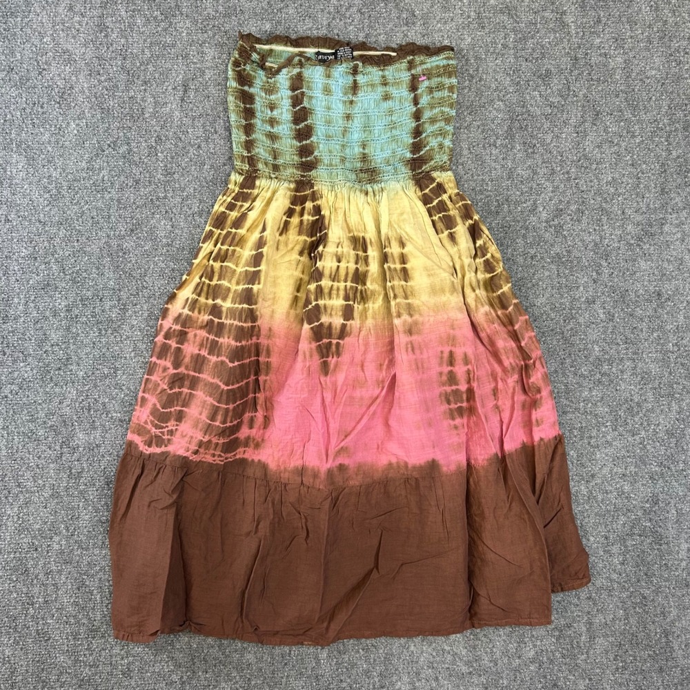 Raviya Tie Dye Smocked Tube Dress Cotton Boho Beach Coverup Brown Pink Small